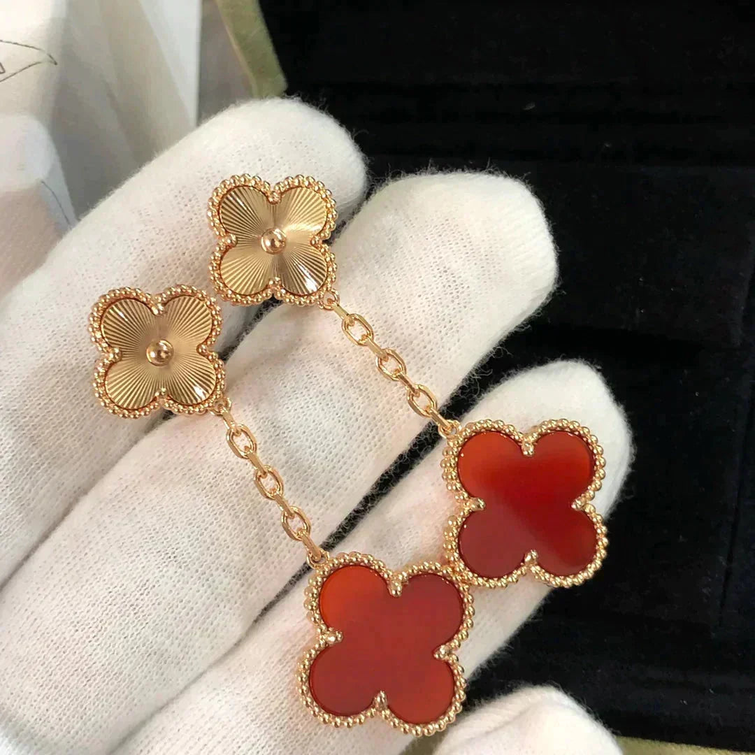 [Stellar Jewelry]CLOVER 2 MOTIF  LASER CARNELIAN EARRINGS