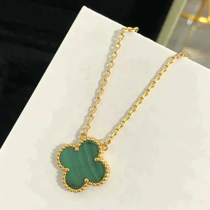 [Stellar Jewelry]CLOVER 15MM MALACHITE SINGLE FLOWER  NECKLACE