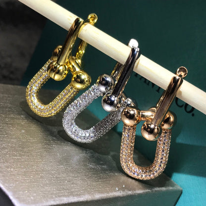[Stellar jewels]HARDWARE DROP EARRINGS DOUBLE LINK DIAMOND