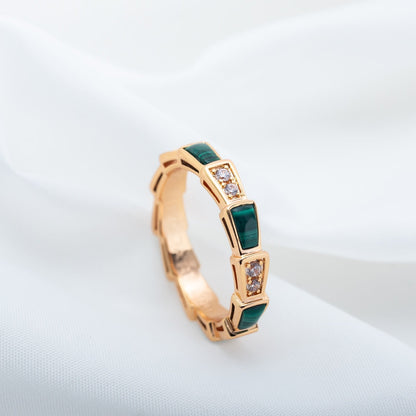 [Stellar Jewelry]SERPENTI RING PINK GOLD MALACHITE DIAMOND 3MM