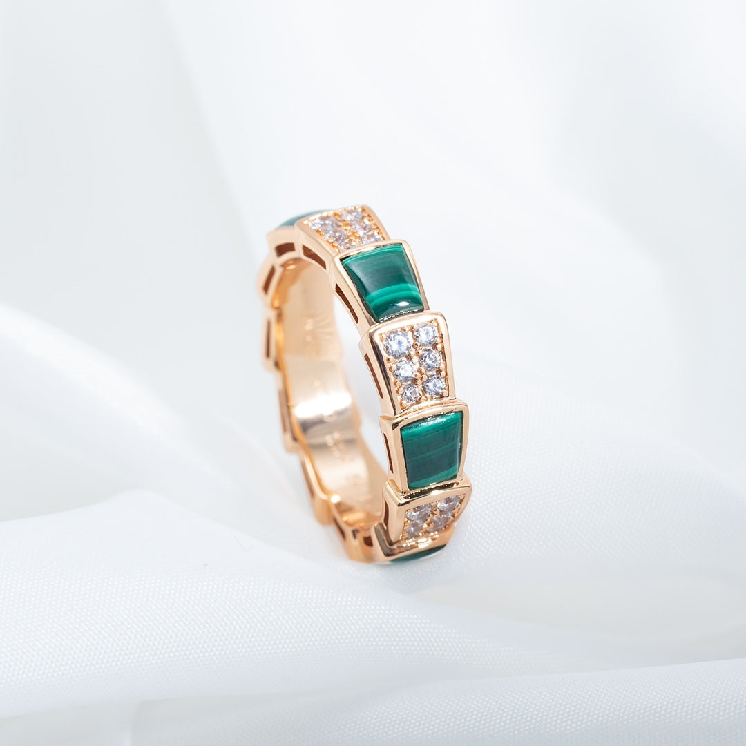 [Stellar Jewelry]SERPENTI RING PINK GOLD MALACHITE DIAMOND PAVED 4MM