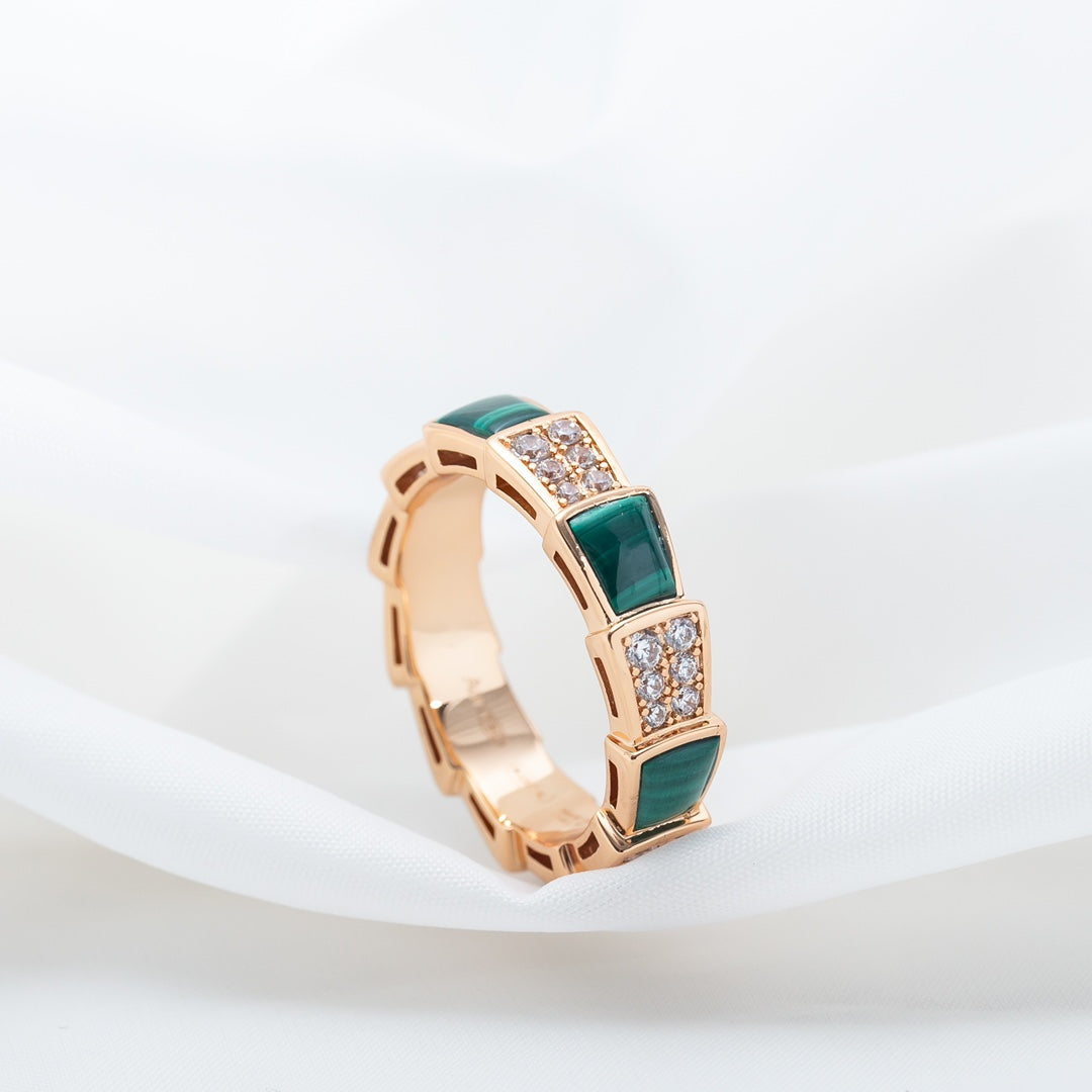 [Stellar Jewelry]SERPENTI RING PINK GOLD MALACHITE DIAMOND PAVED 4MM
