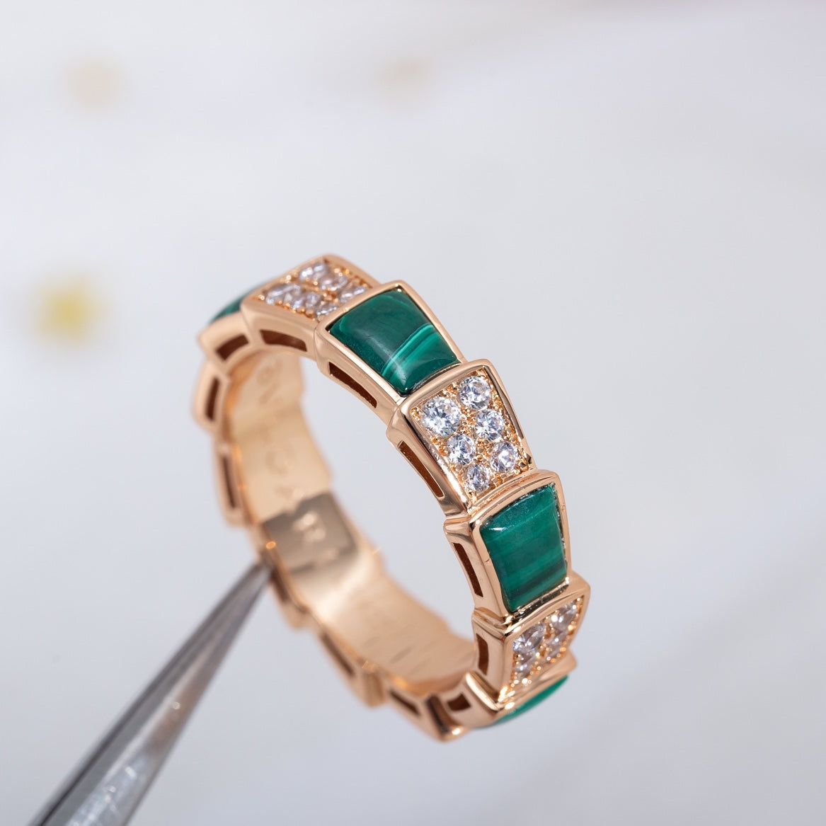[Stellar Jewelry]SERPENTI RING PINK GOLD MALACHITE DIAMOND PAVED 4MM