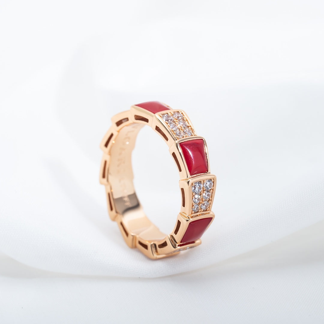 [Stellar Jewelry]SERPENTI RING PINK GOLD CARNELIAN DIAMOND PAVED 4MM