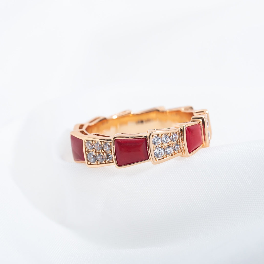 [Stellar Jewelry]SERPENTI RING PINK GOLD CARNELIAN DIAMOND PAVED 4MM