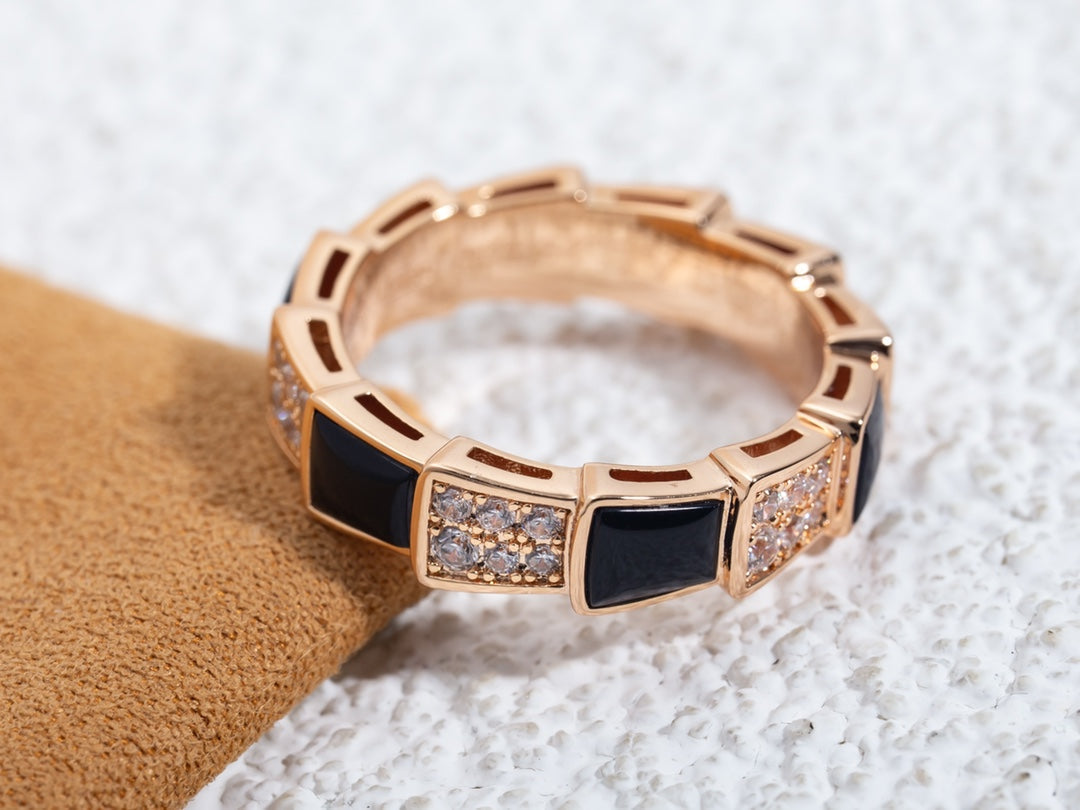 [Stellar Jewelry]SERPENTI RING PINK GOLD BLACK MOP DIAMOND PAVED 4MM