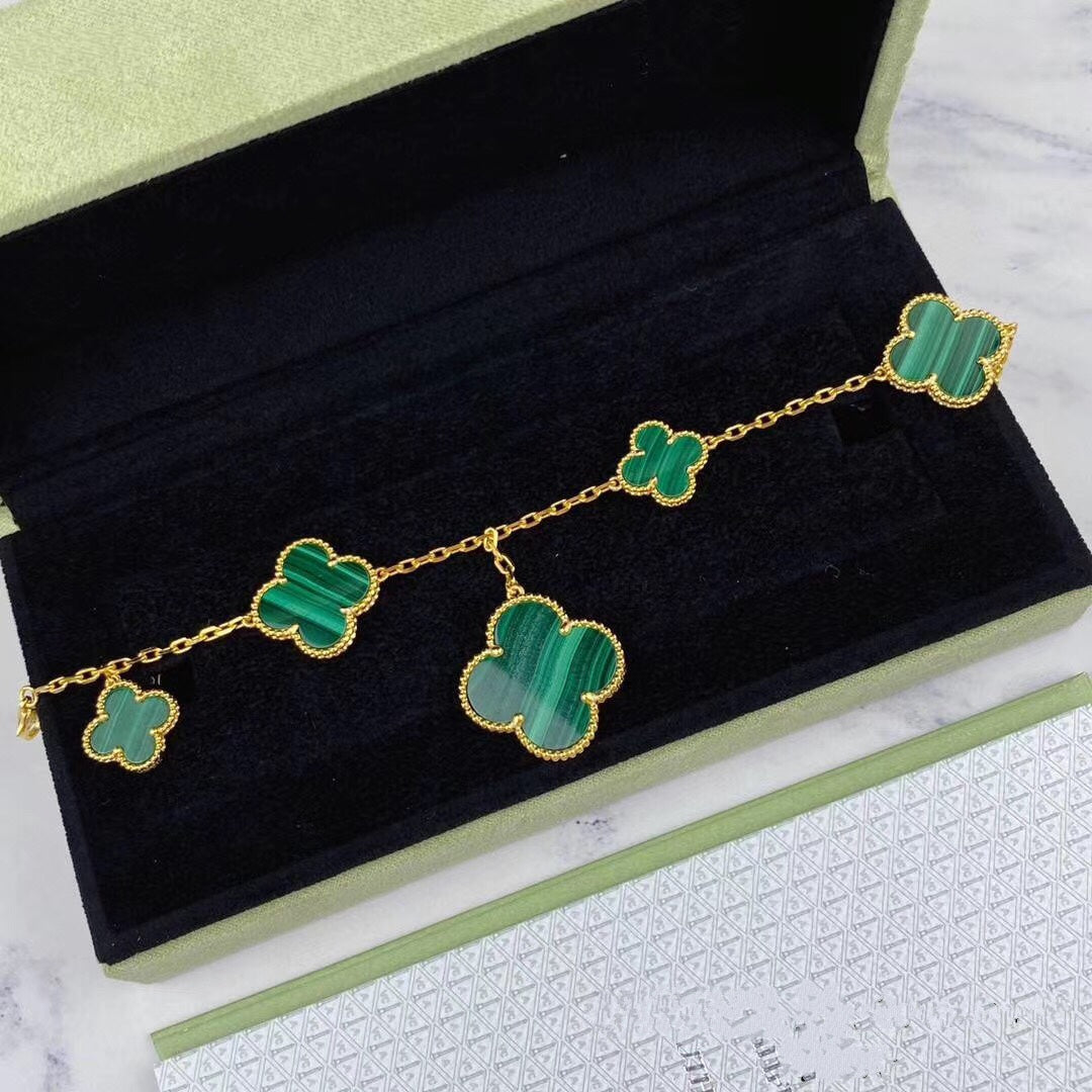 [Stellar Jewelry]MAGIC CLOVER MALACHITE GOLD BRACELET 5 MOTIFS