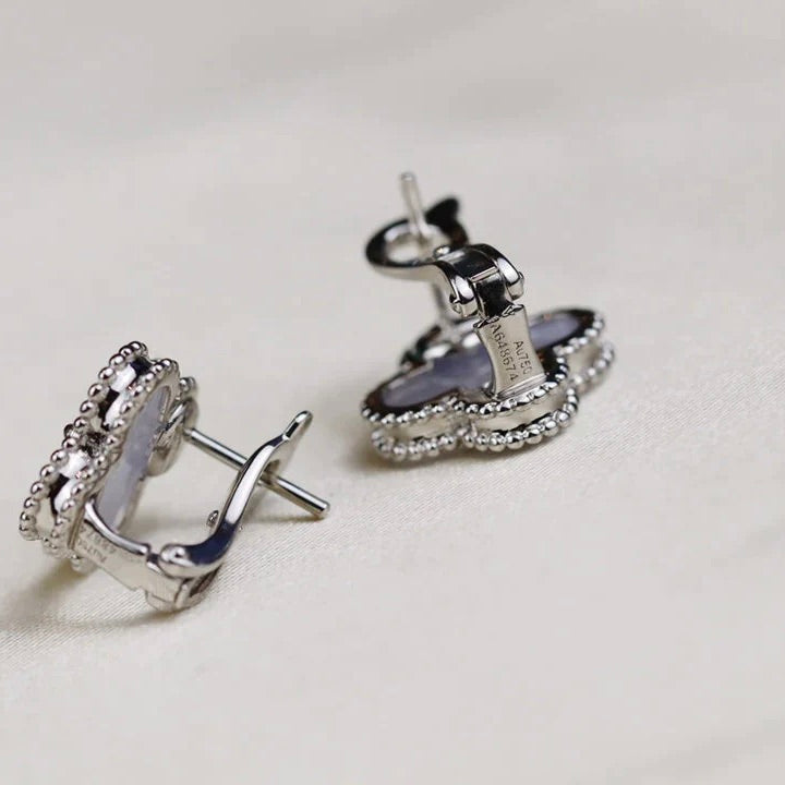 [Stellar Jewelry]CLOVER MEDIUM 1 MOTIFS  WHITE MOP EARRINGS SILVER