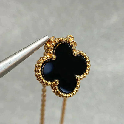 [Stellar Jewelry]CLOVER 15MM BLACK ONYX SINGLE FLOWER NECKLACE