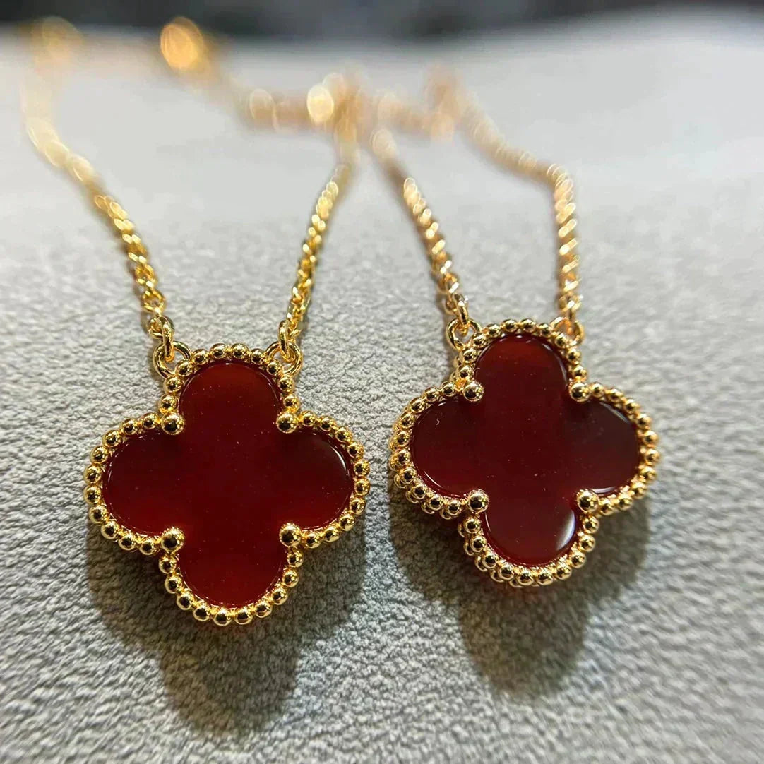 [Stellar Jewelry]CLOVER 15MM CARNELIAN SINGLE FLOWER NECKLACE