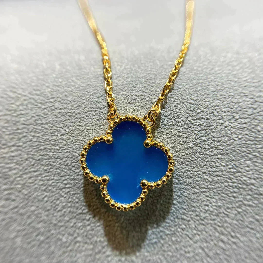[Stellar Jewelry]CLOVER 15MM BLUE AGATE NECKLACE