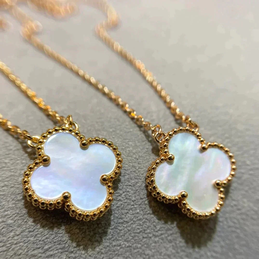 [Stellar Jewelry]CLOVER 15MM WHITE MOTHER-OF-PEARL GOLD NECKLACE