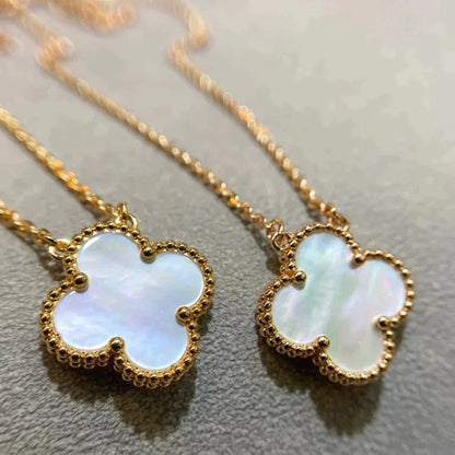 [Stellar Jewelry]CLOVER 15MM WHITE MOTHER-OF-PEARL GOLD NECKLACE