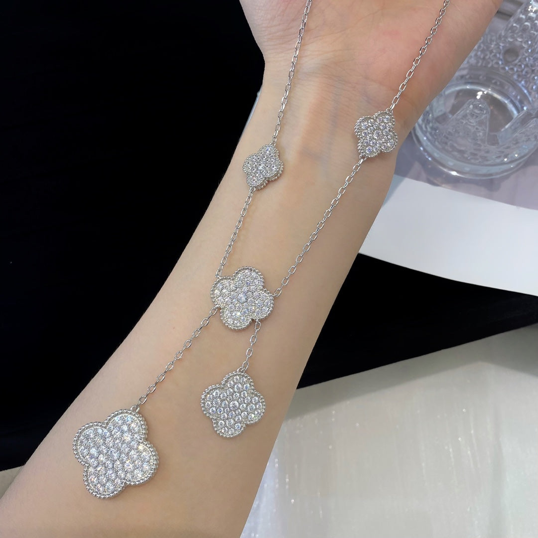 [Stellar Jewelry]CLOVER 5 MOTIFS SILVER DIAMONDS NECKLACE