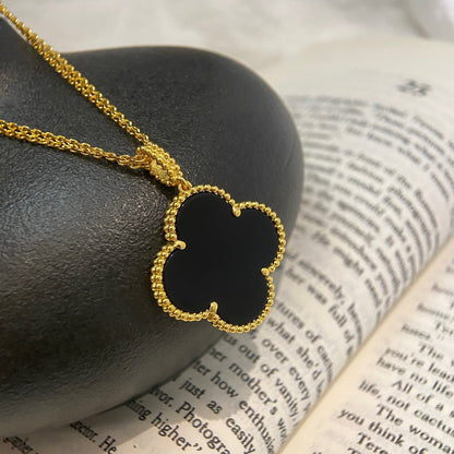 [Stellar Jewelry]CLOVER 25MM NECKLACE GOLD ONYX