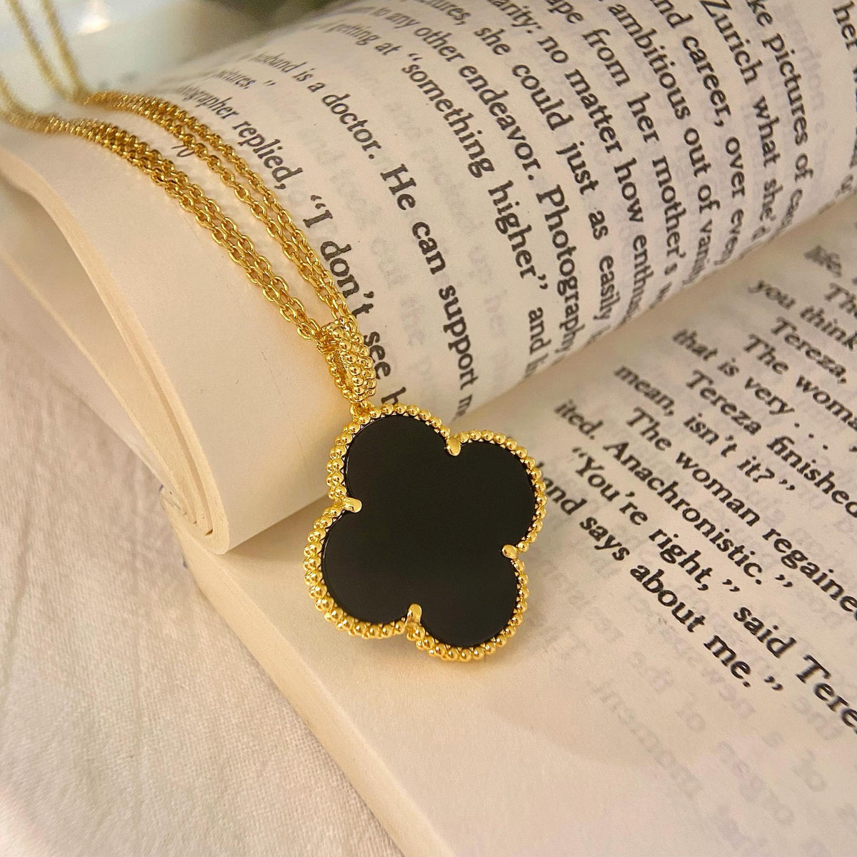 [Stellar Jewelry]CLOVER 25MM NECKLACE GOLD ONYX