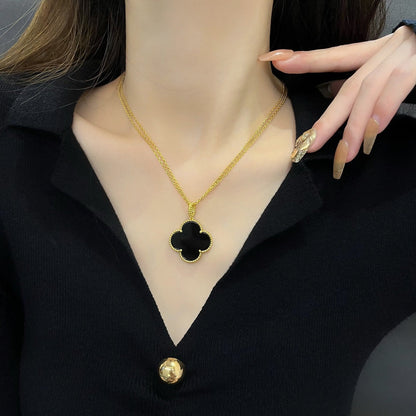 [Stellar Jewelry]CLOVER 25MM NECKLACE GOLD ONYX