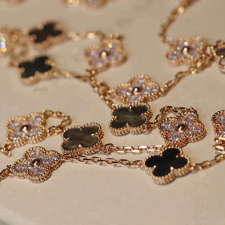 [Stellar Jewelry]CLOVER 20 MOTIFS DARK MOP DIAMOND  NECKLACE