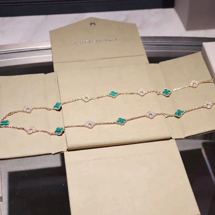 [Stellar Jewelry]CLOVER 20 MOTIFS MALACHITE DIAMOND NECKLACE