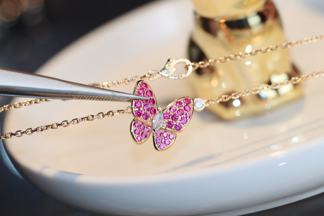 [Stellar Jewelry]BUTTERFLY RED DIAMOND ROSE GOLD NECKLACE