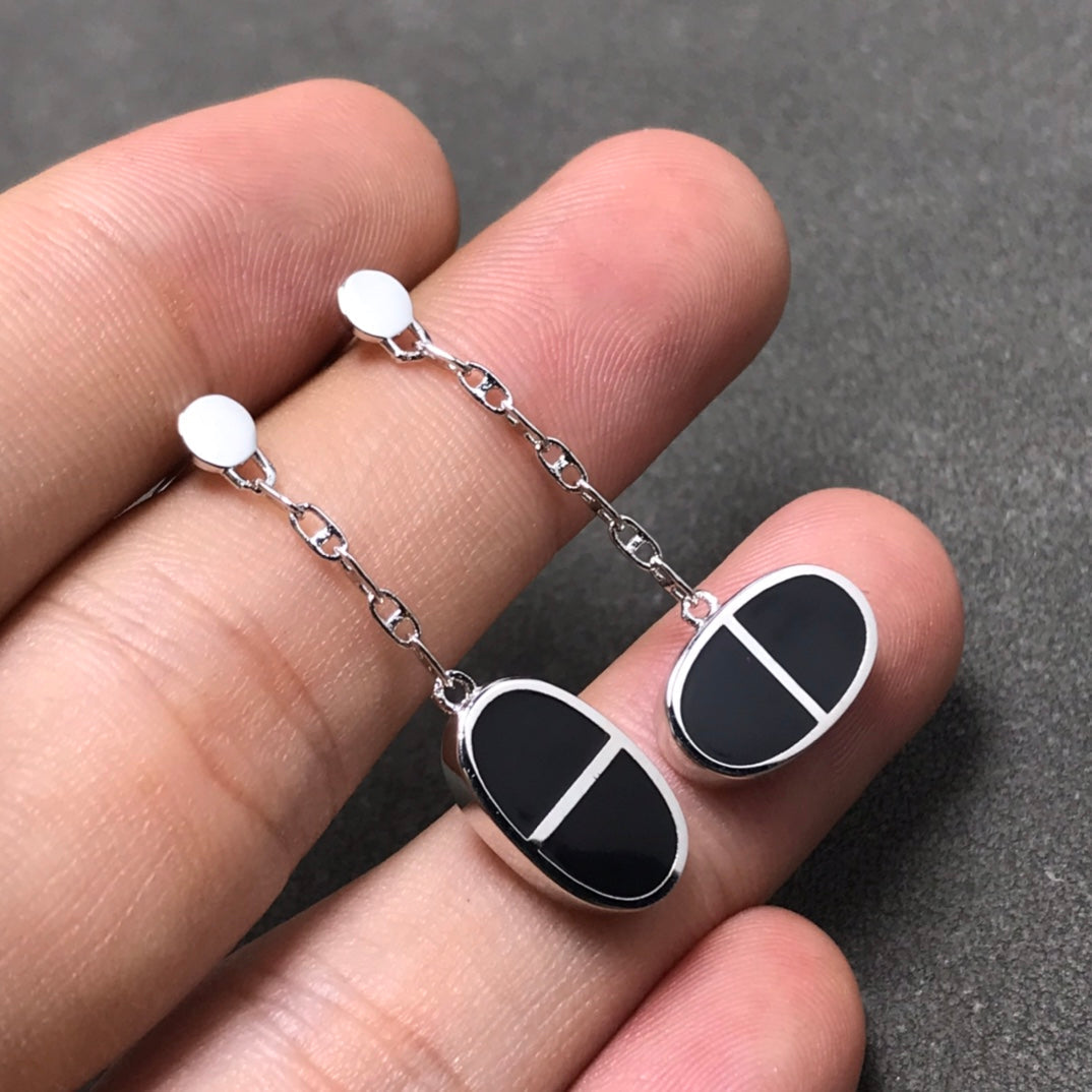 [Stellar Jewelry]CHAINE VERSO BLACK CERAMIC SILVER EARRINGS