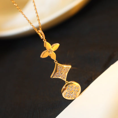 [Stellar Jewelry]STAR AND SUN DIAMOND PINK GOLD NECKLACE