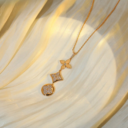 [Stellar Jewelry]STAR AND SUN DIAMOND PINK GOLD NECKLACE