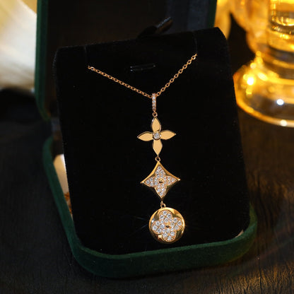 [Stellar Jewelry]STAR AND SUN DIAMOND PINK GOLD NECKLACE