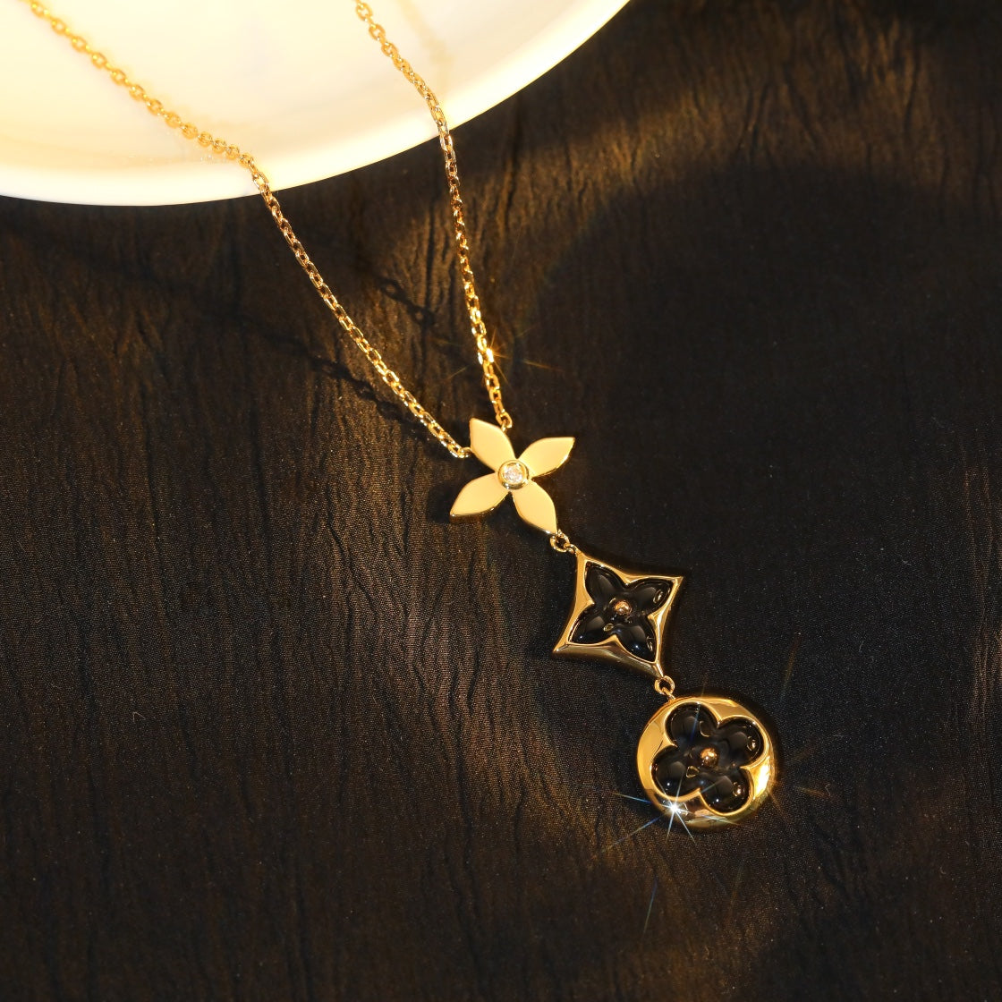 [Stellar Jewelry]STAR AND SUN ONYX PINK GOLD NECKLACE