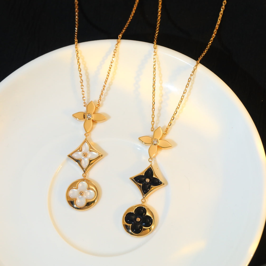[Stellar Jewelry]STAR AND SUN ONYX PINK GOLD NECKLACE