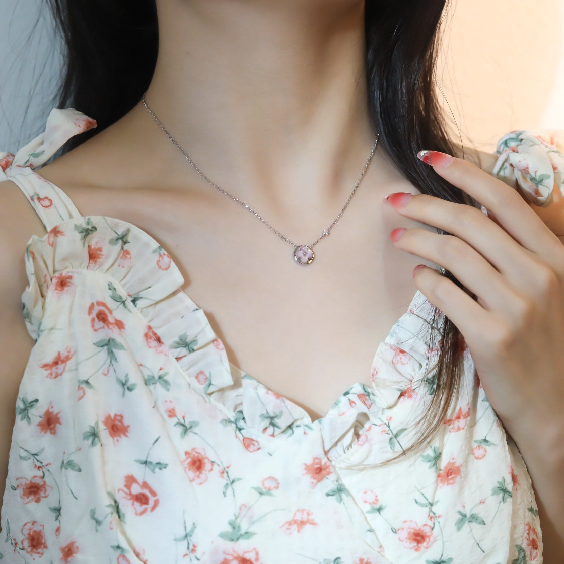 [Stellar Jewelry]SUN PEDANT PINK GOLD 1 DIAMOND NECKLACE