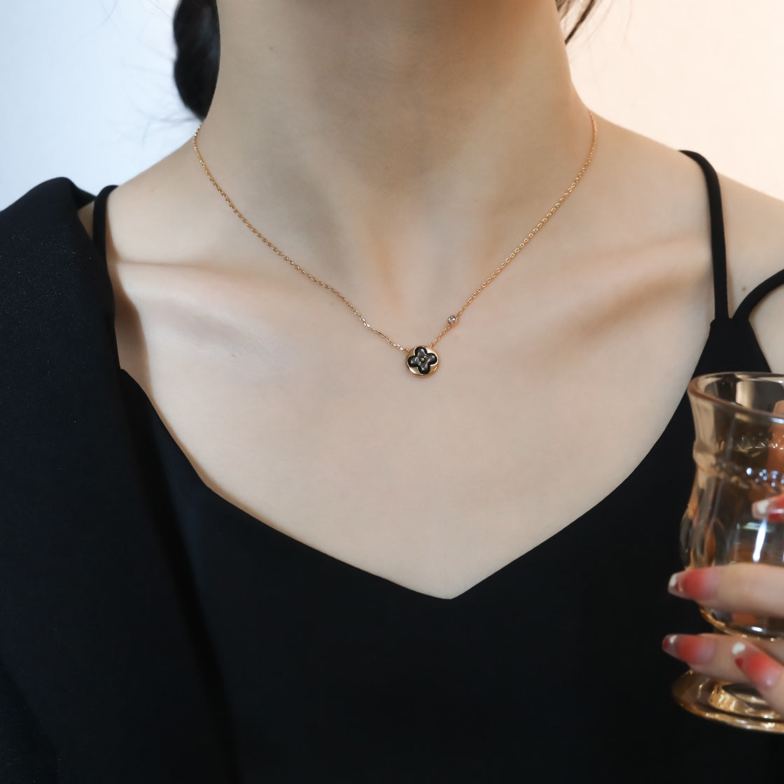 [Stellar Jewelry]SUN PEDANT PINK GOLD 1 DIAMOND NECKLACE