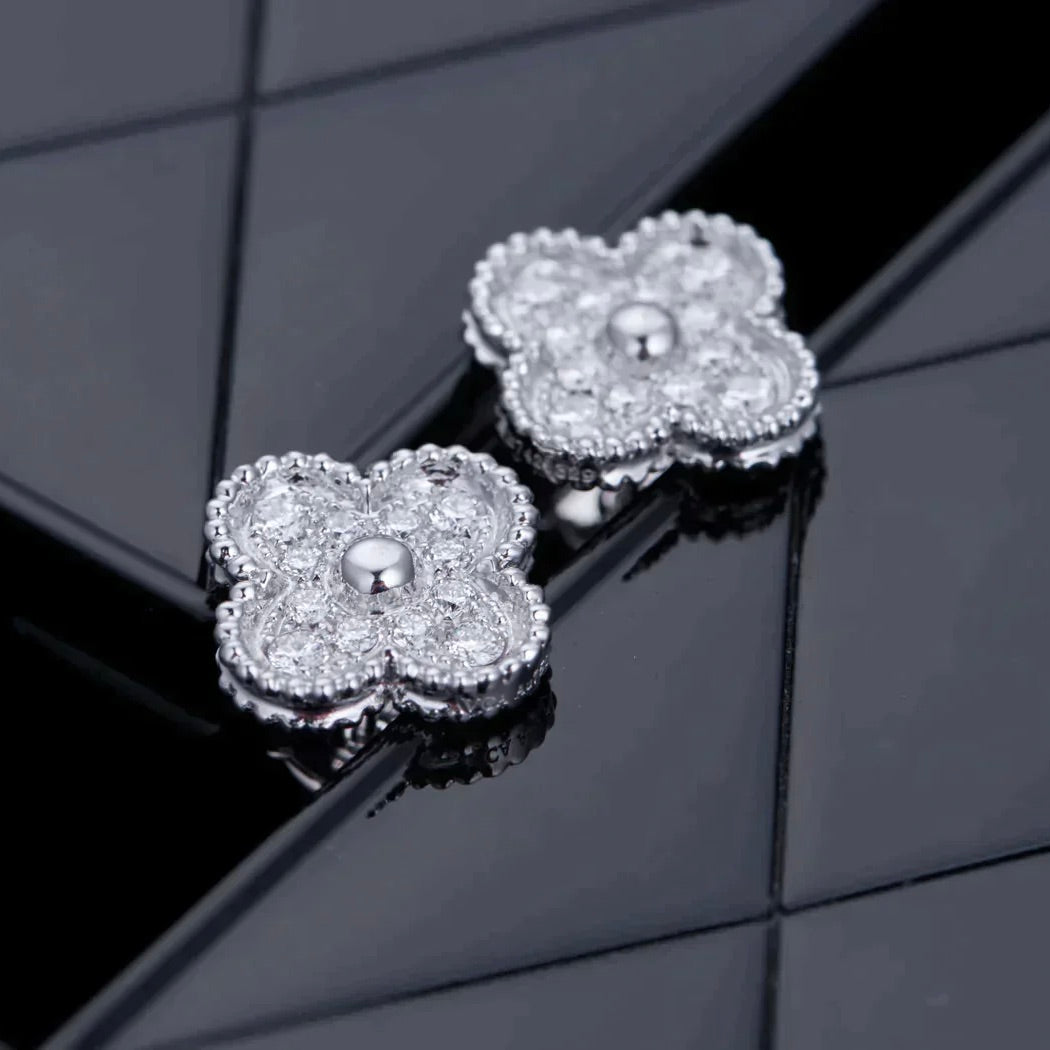 [Stellar Jewelry]CLOVER 1 MOTIFS DIAMOND STUD EARRINGS SILVER