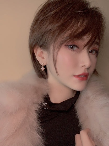 [Stellar Jewelry]DOUBLE STAR PINK GOLD MOP DROP EARRINGS