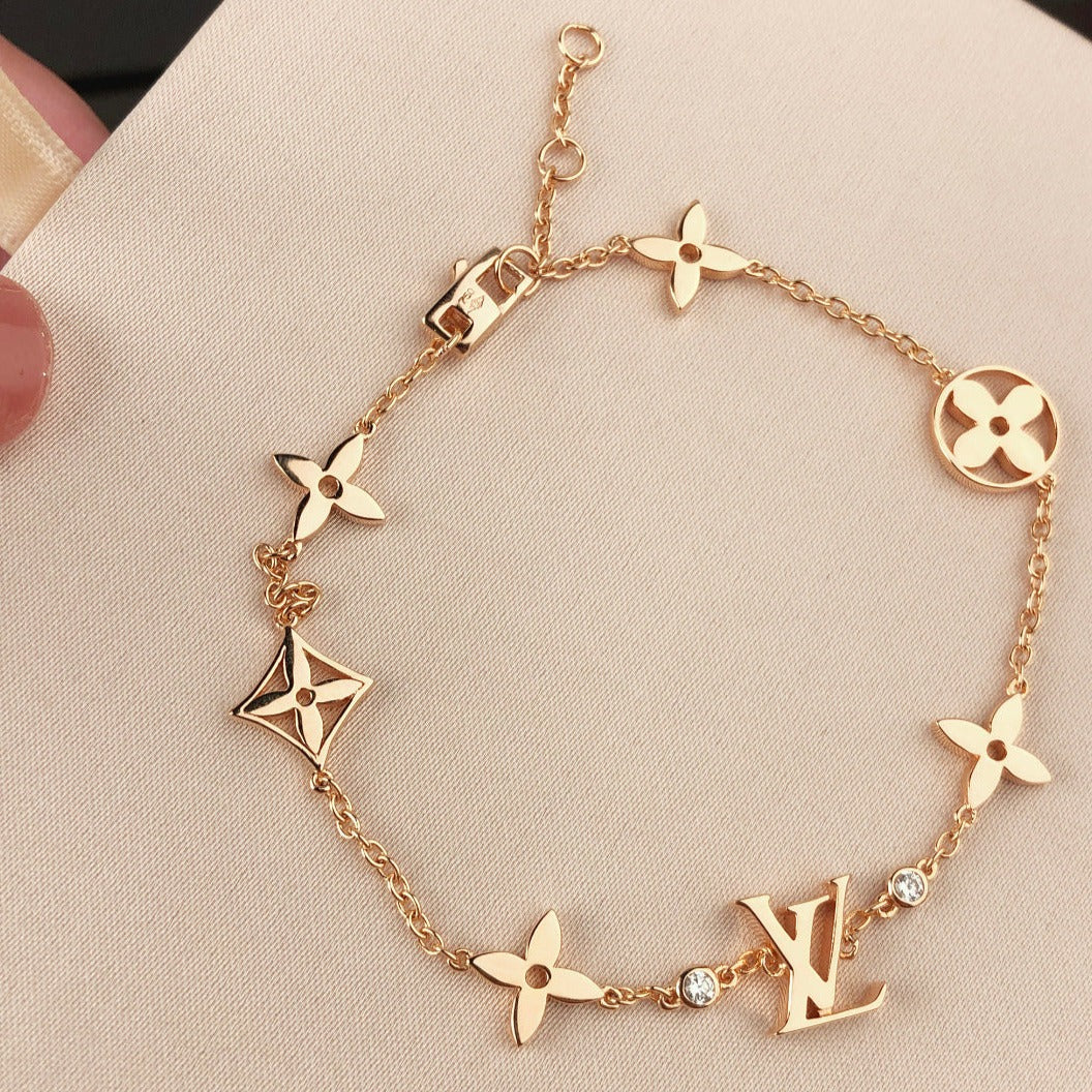 [Stellar Jewelry]STAR AND SUN 7 MOTIFS GOLD BRACELET