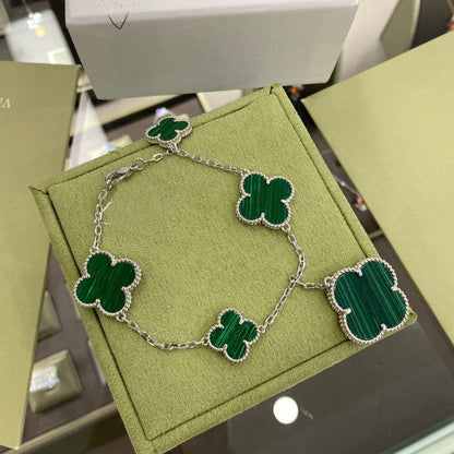 [Stellar Jewelry]CLOVER 5 MOTIFS SIVLER MALACHITE BRACELET