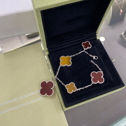 [Stellar Jewelry]CLOVER 5 MOTIFS SIVLER CARNELIAN TIGER EYE BRACELET