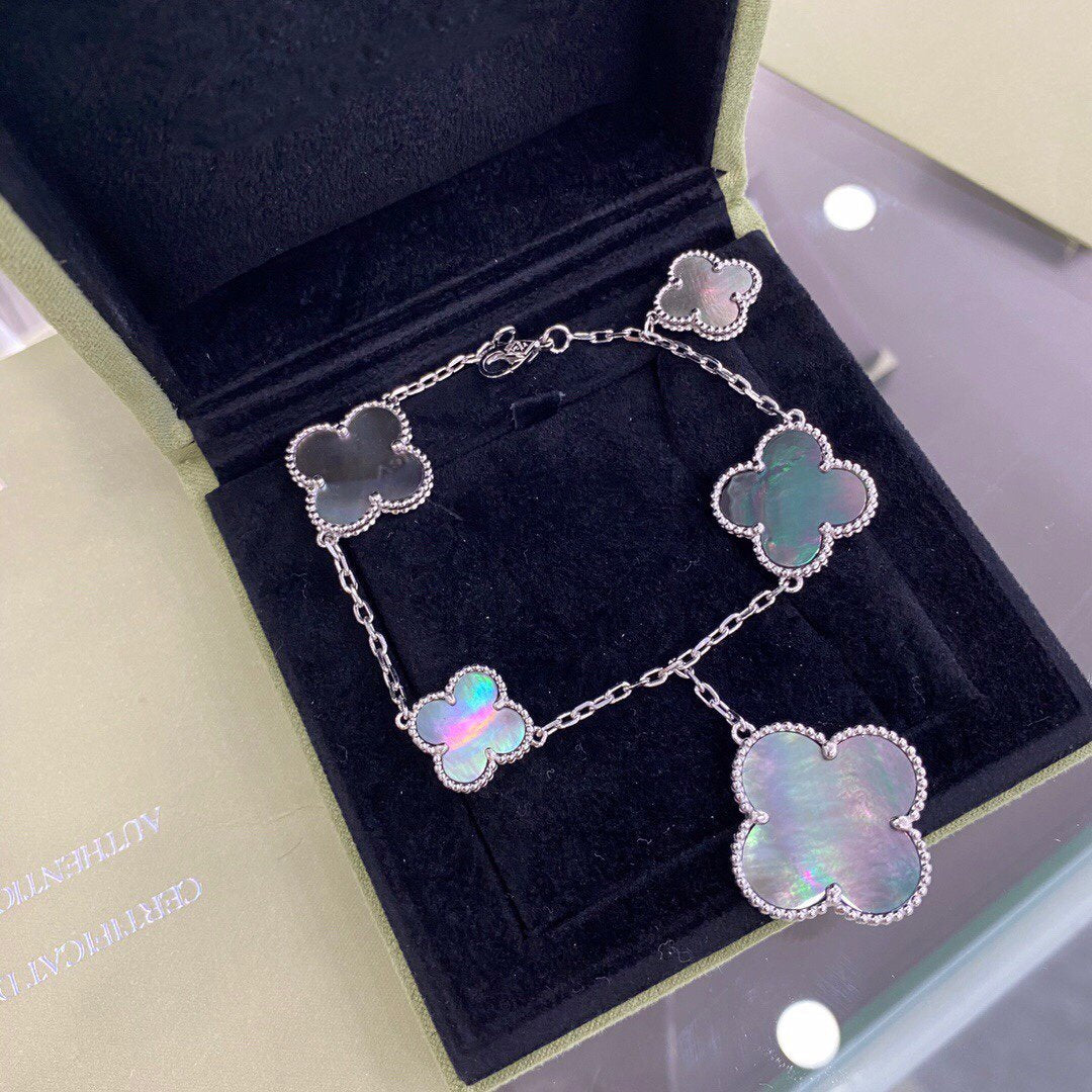 [Stellar Jewelry]CLOVER 5 MOTIFS SIVLER DARK MOP BRACELET