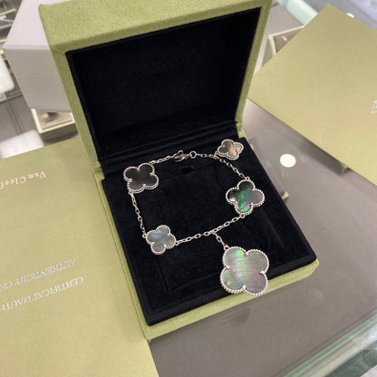 [Stellar Jewelry]CLOVER 5 MOTIFS SIVLER DARK MOP BRACELET