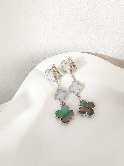 [Stellar Jewelry]CLOVER 3 MOTIFS CHALCEDONY DARK MOP SILVER EARRINGS