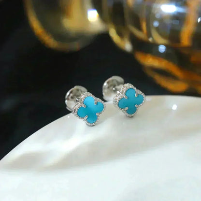 [Stellar Jewelry]CLOVER MINI 9.5MM ONYX STUD EARRINGS SILVER