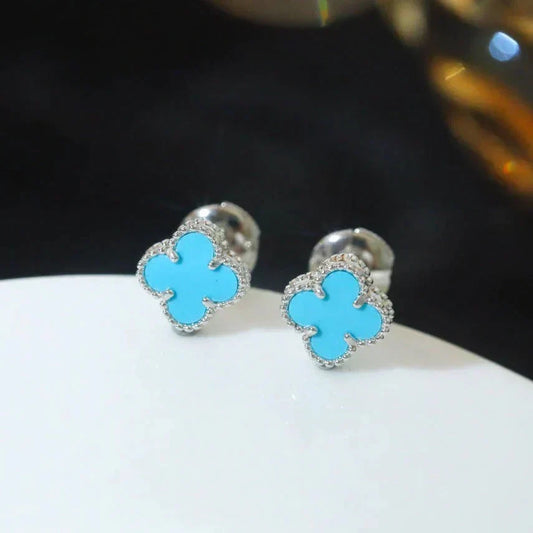 [Stellar Jewelry]CLOVER MINI 9.5MM ONYX STUD EARRINGS SILVER