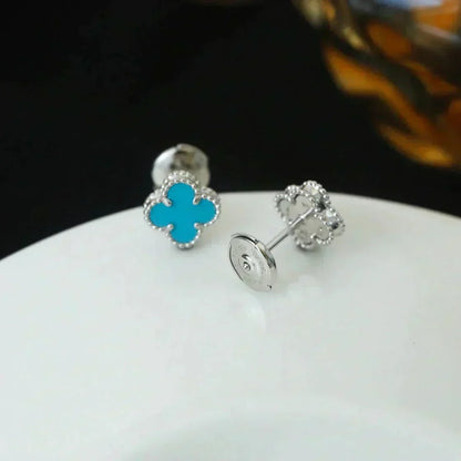 [Stellar Jewelry]CLOVER MINI 9.5MM ONYX STUD EARRINGS SILVER