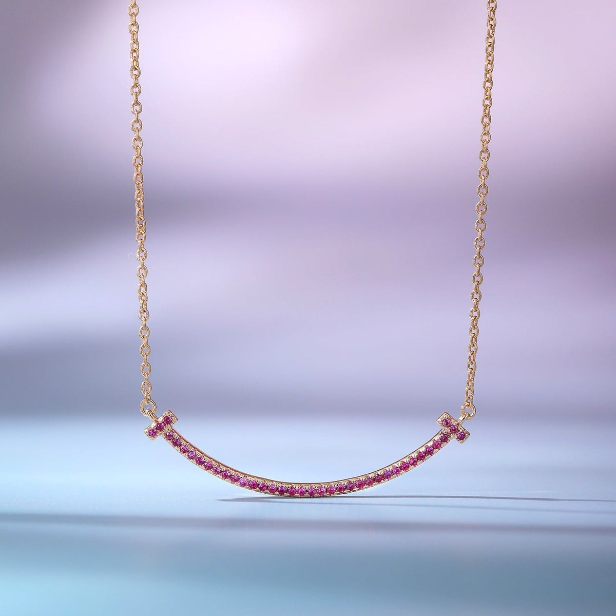[Stellar jewels]BIG SMILE PEDANT PINK DIAMOND NECKLACE