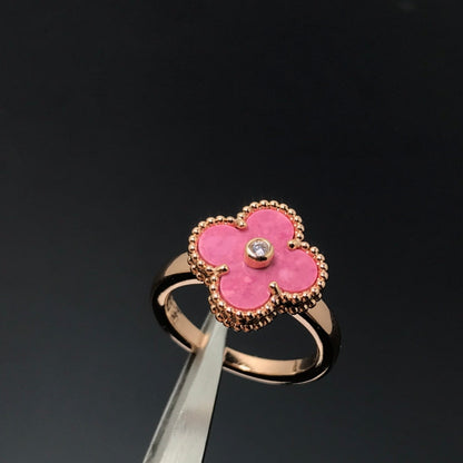 [Stellar Jewelry]CLOVER RHODONITE ROSE GOLD RING