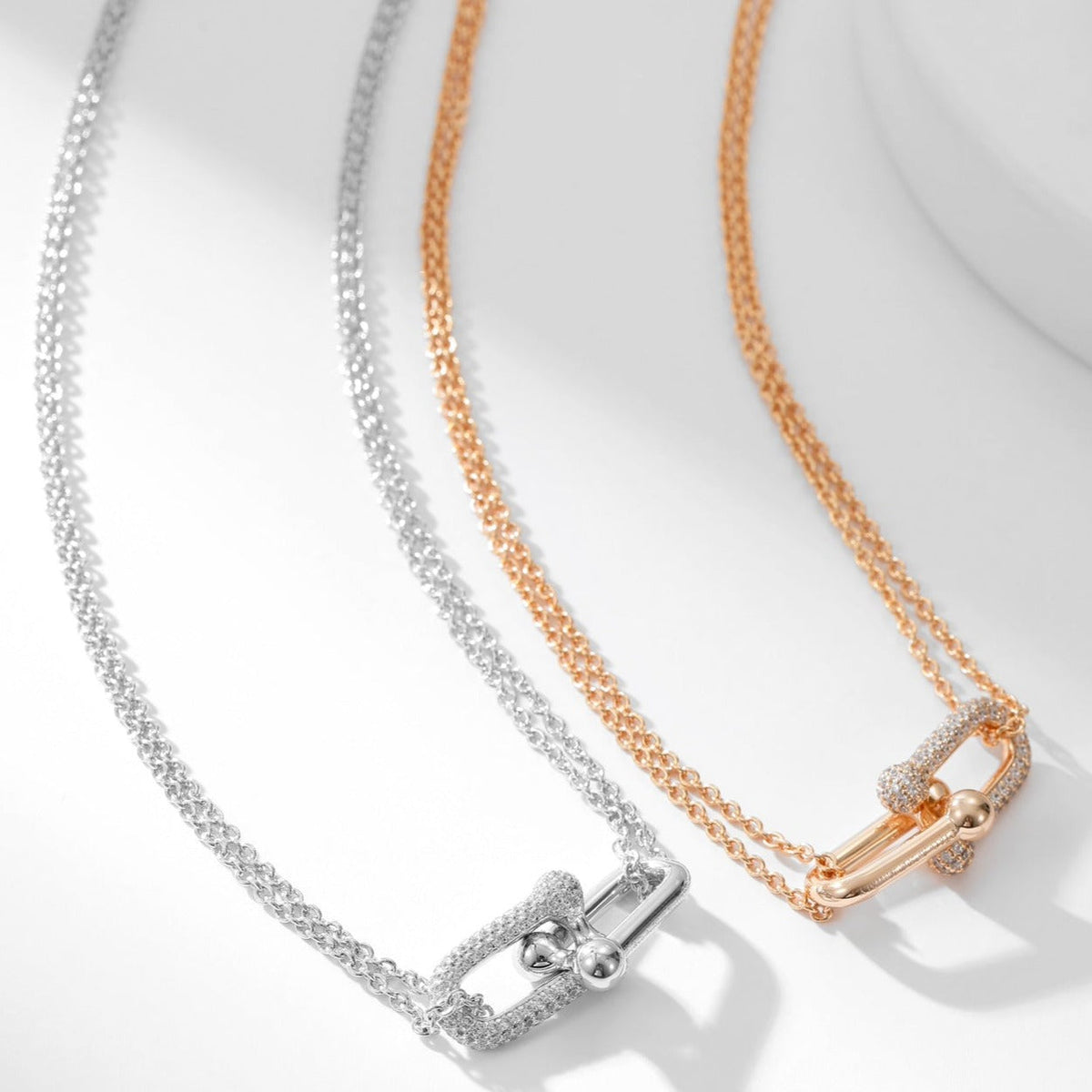 [Stellar jewels]HARDWEAR DIAMOND PEDANT DOUBLE CHAIN NECKLACE