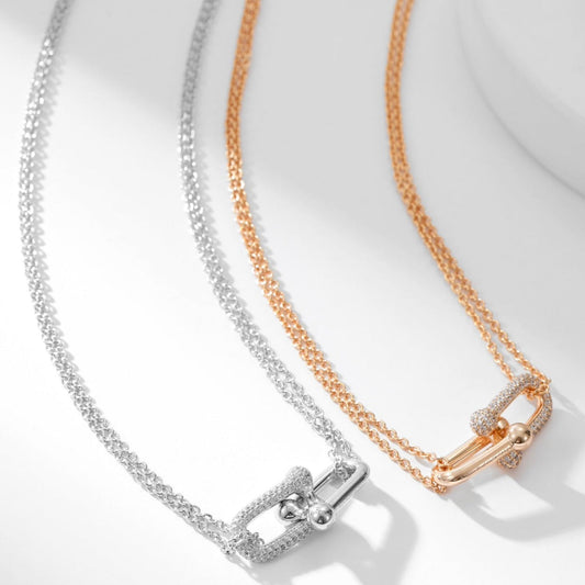 [Stellar jewels]HARDWEAR DIAMOND PEDANT DOUBLE CHAIN NECKLACE