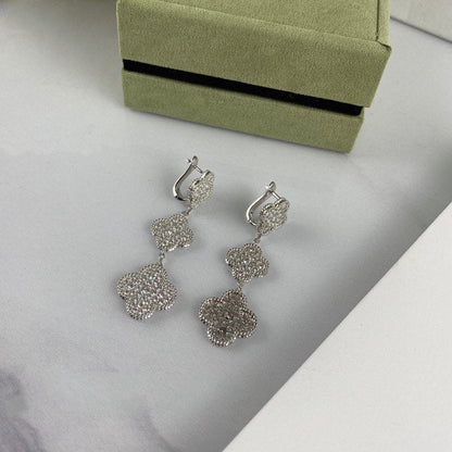 [Stellar Jewelry]CLOVER 3 MOTIF DIAMOND SILVER DROP EARRINGS