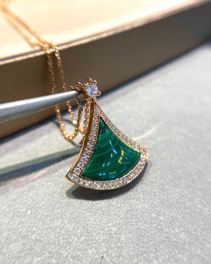 [Stellar Jewelry]DREAM MALACHITE DIAMOND PAVED PINK GOLD NECKLACE