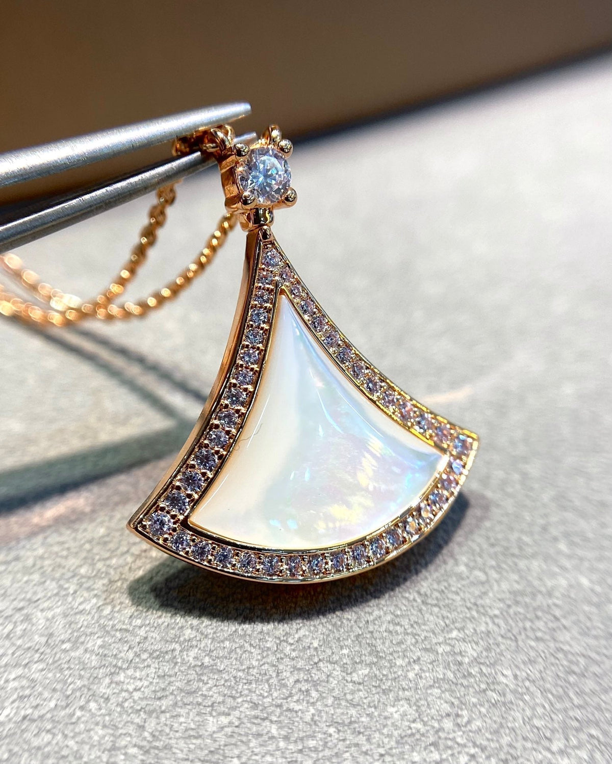 [Stellar Jewelry]DREAM MOP DIAMOND PAVED PINK GOLD NECKLACE
